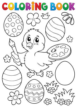 Coloring book Easter eggs and chickenのイラスト素材