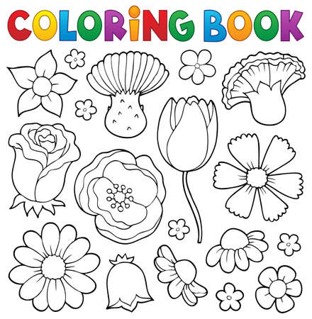 Coloring book various flower heads setのイラスト素材