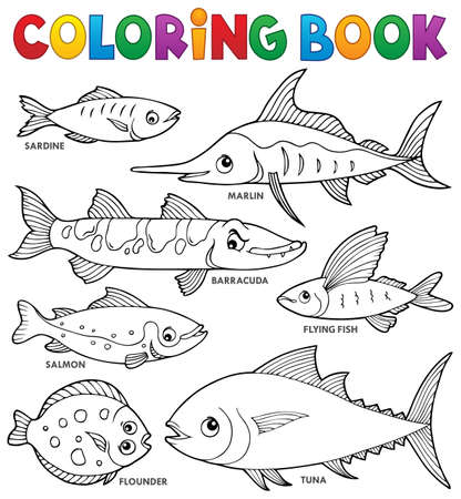 Coloring book various fishes theme set 1 - eps10 vector illustration.のイラスト素材