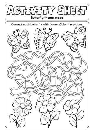 Activity sheet butterfly theme maze - eps10 vector illustration.のイラスト素材
