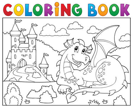 Coloring book lying dragonのイラスト素材