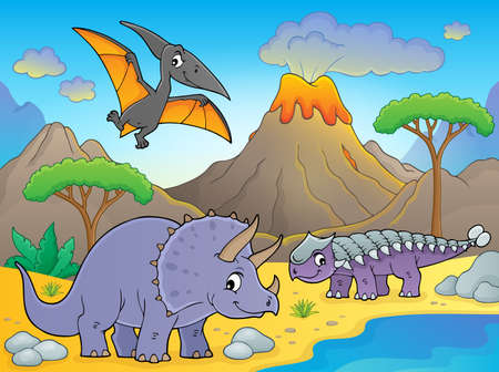 Dinosaurs near volcanoのイラスト素材