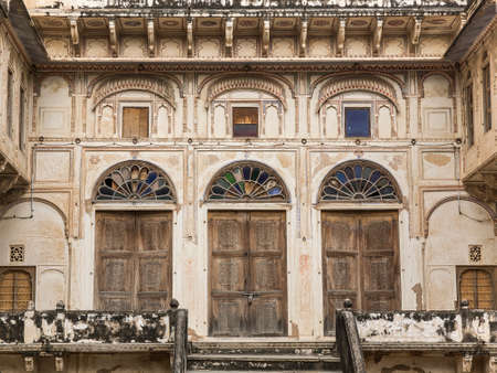 details of an old building in Mandawa, Rajasthanの写真素材