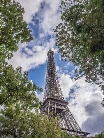 vista della Tour Eiffel tra gli alberi a Parigiの写真素材