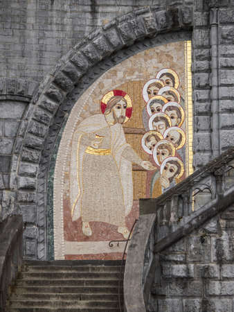 Lourdes, mosaic on the facade of the basilica of the Holy Rosaryのeditorial素材