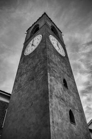 civic clock tower in Dogliani, typical Langhe country in Piedmontの写真素材
