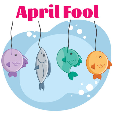 Vector drawing of some fish caught on the hook for April Fool's Day jokesのイラスト素材