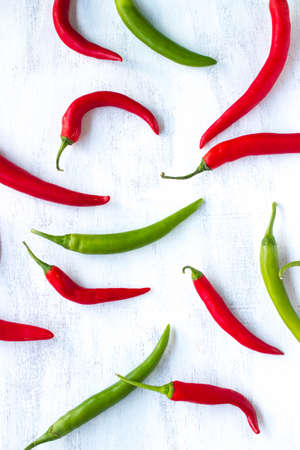 Mexican chili peppers, known locally as chile, on a white background. Mexico pattern