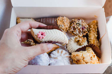 Moroccan cookies assorted on a boxの写真素材