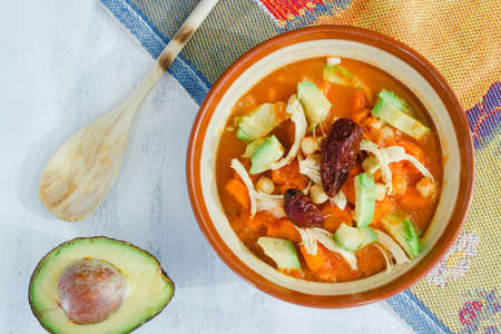 Caldo tlalpeÃ±o, authentic broth from Mexicoの写真素材