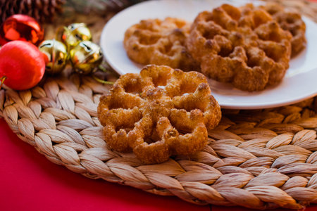 Christmas mexican cookies called "bunuelos de viento"の写真素材