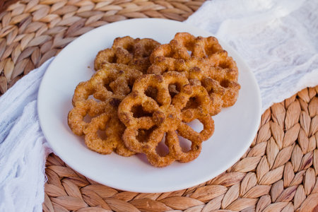 Mexican buÃ±uelos de viento are a traditional fritter usually eaten for Christmasの写真素材