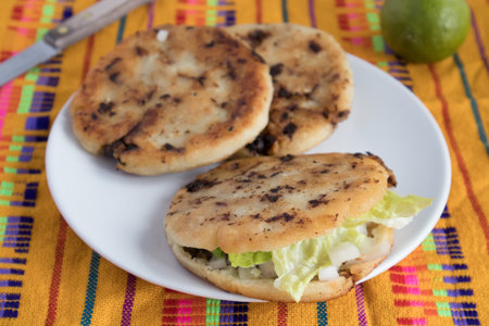 Mexican food: Gorditas de chicharrÃ³n with lettuceの写真素材