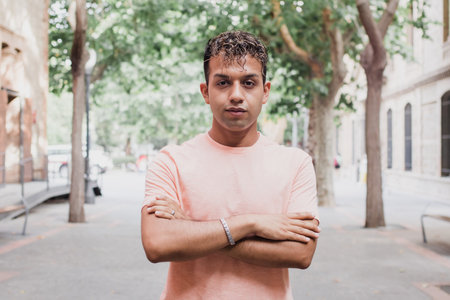 Portrait of latin guy, confident pose looking at the cameraの写真素材