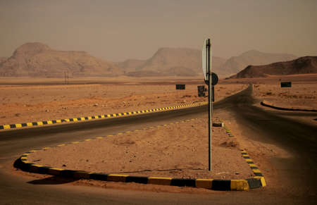 Crossing roads in the desertの写真素材
