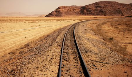 Railway through the desert, Jordanの写真素材