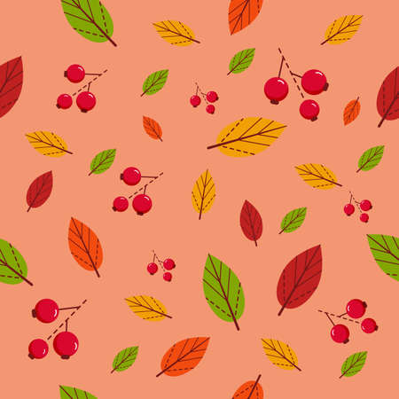 Autumns leaves and berries seamless pattern. Can be used in textile and wallpaper, wrapping-paper design.のイラスト素材
