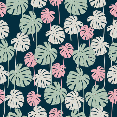 Seamless tropical monstera leaves pattern. Vector flat styleのイラスト素材