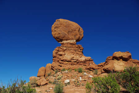 Balanced Rock and blue sky, Arches National Parkの写真素材