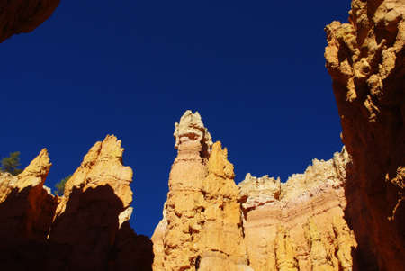 Deep blue sky on rock towers, Bryce Canyon National Park, Utahの写真素材