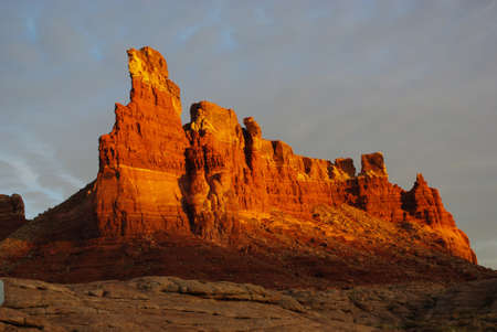 Red rock walls in sunset light, Utahの写真素材