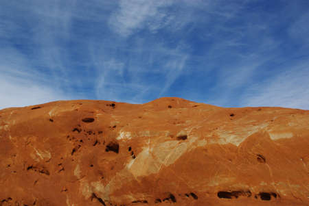Crossed stripes on red rock and blue sky, Utahの写真素材