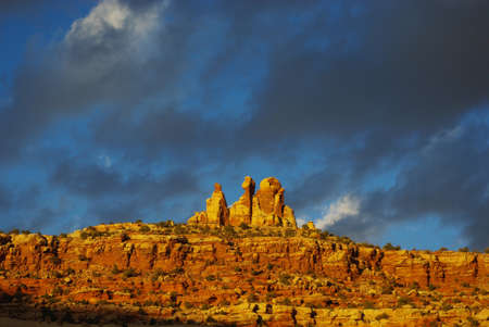 Rock wall and formations in the evening near Canyonlands National Park, Utahの写真素材