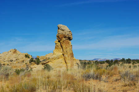 Lonesome rock tower in high desert, Utahの写真素材