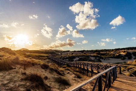 Cloudy sky over sand dunes seaside National park.の写真素材