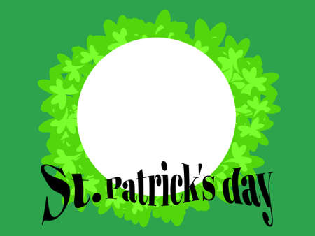 Design an illustration of shamrocks wrapped around a white circle frame with the text st.patrick day underneath, green  on background.の写真素材