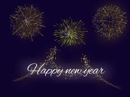 New Year's Eve celebration illustration  It has text and glitter fireworks on a dark blue background.の写真素材
