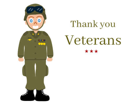 Illustration design cartoon of a soldier and text thanks you veterans isolated on white background concept  veterans dayの写真素材