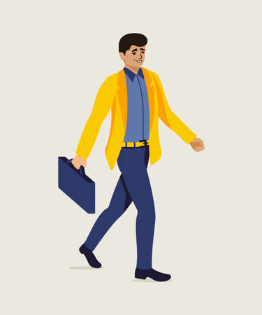 Businessman hurrying up to office illustration. Employee going to work vector clip art. Teacher cartoon isolated character. Entrepreneur, office worker, manager. Smiling happy man with briefcaseのイラスト素材