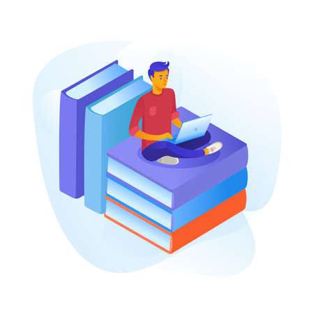 Teenager studying cartoon vector illustrationのイラスト素材