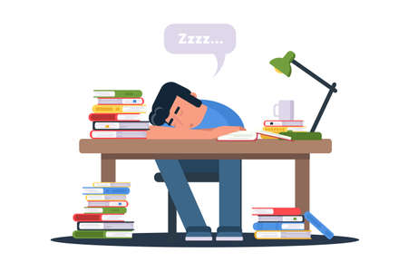 Student preparing for exams vector illustrationのイラスト素材