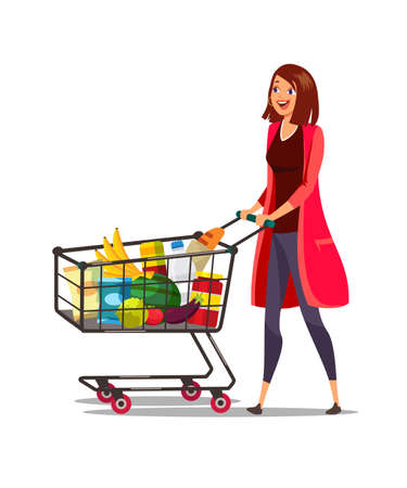 Woman with cart in supermarket vector illustrationのイラスト素材