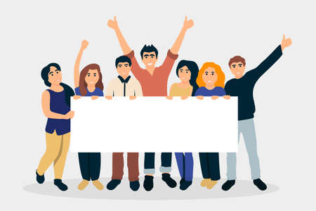 Group of people holding placard flat illustrationのイラスト素材