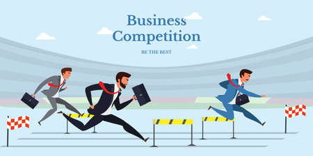 Business competition flat vector web banner isolated on blue background