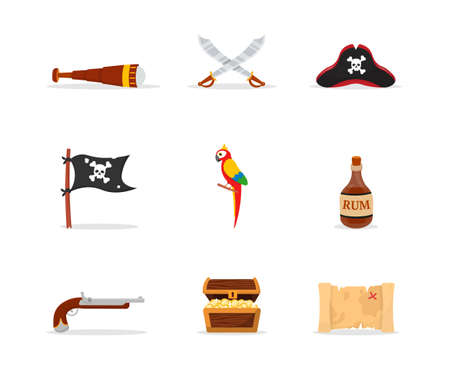 Pirate accessories flat vector illustrations setのイラスト素材