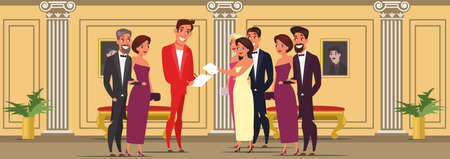 Men and women at theater flat vector illustrationのイラスト素材