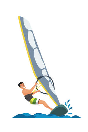 Windsurfer cartoon vector illustration isolated on white backgroundのイラスト素材