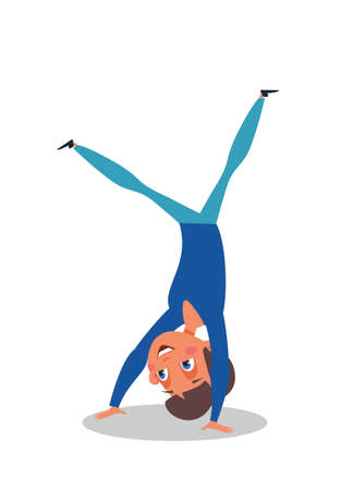 Little boy standing on head flat characterのイラスト素材