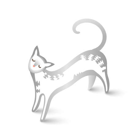 Grey cat vector outline character isolated on white backgroundのイラスト素材