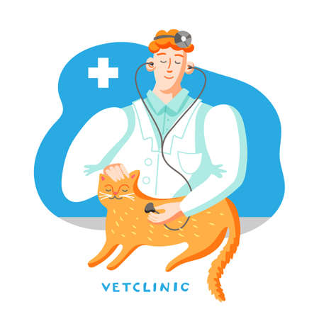 Cat in veterinary office flat vector illustrationのイラスト素材