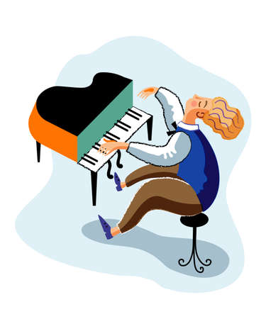 Grand piano player cartoon characterのイラスト素材