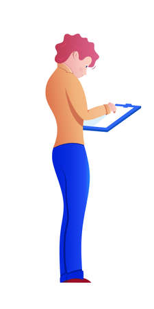 Worker with clipboard flat vector illustrationのイラスト素材