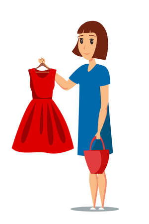 Woman with red dress flat vector illustrationのイラスト素材