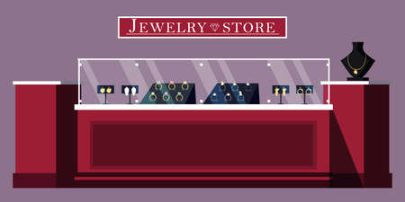 Jewelry store showcase flat vector illustrationのイラスト素材