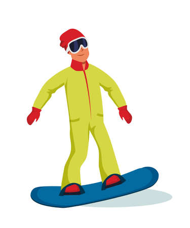 Happy snowboarder flat vector illustrationのイラスト素材