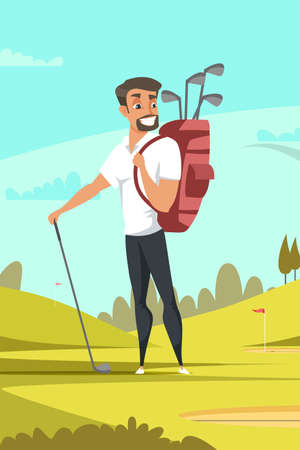Man playing golf flat illustrationのイラスト素材